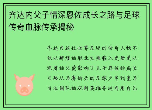 齐达内父子情深恩佐成长之路与足球传奇血脉传承揭秘 齐达内父子情深恩佐成长之路与足球传奇血脉传承揭秘