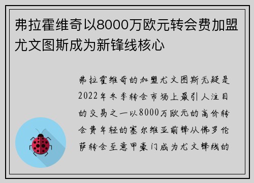 弗拉霍维奇以8000万欧元转会费加盟尤文图斯成为新锋线核心